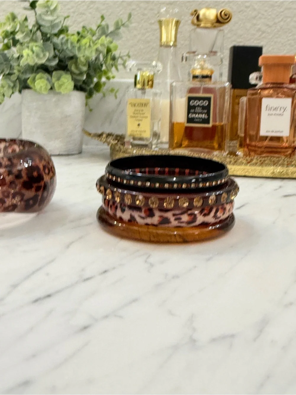Vintage Lucite and Metal Leopard Print Decorative Bangles